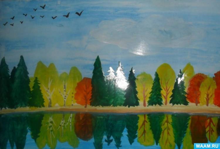 Мастер-класс «Пошаговое рисование берега озера с детьми