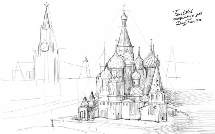Как нарисовать Кремль карандашом поэтапно