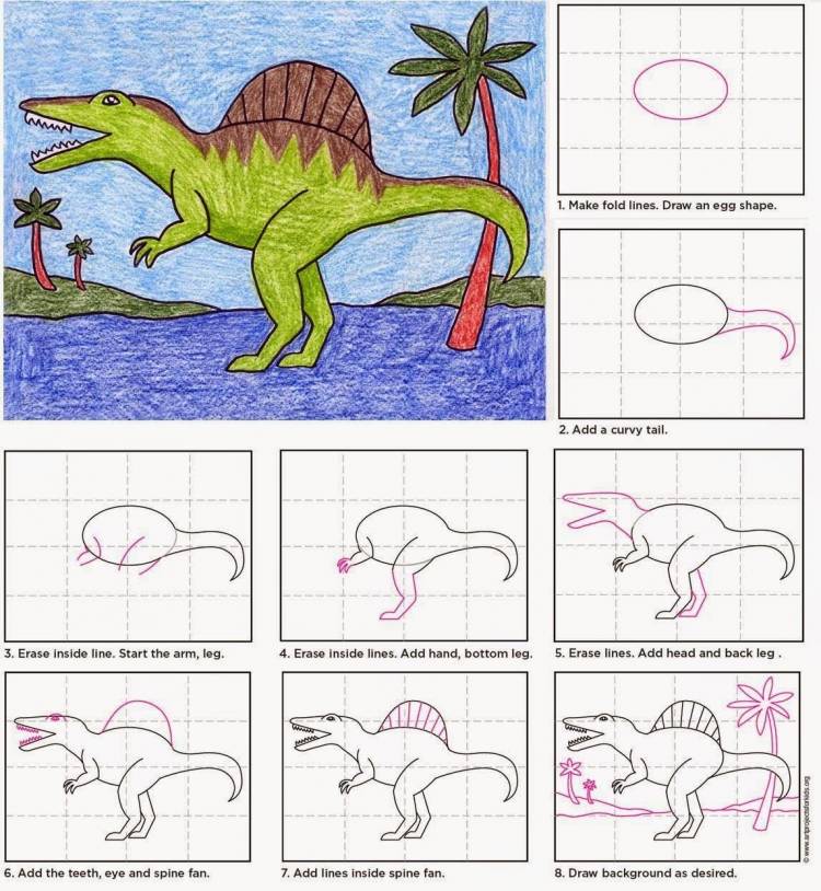 Динозавры рисунки поэтапно легко 