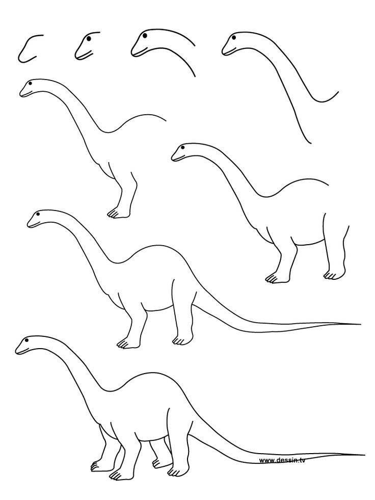 Рисунки карандашом легкие для начинающих динозавров 