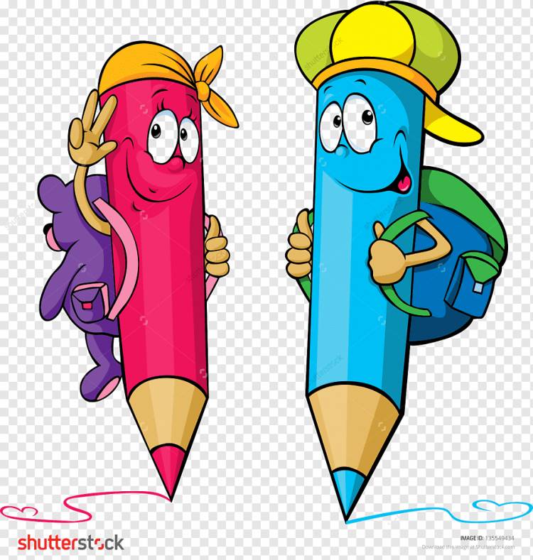 два красных и синих карандаша с рюкзаками, школьные раскраски карандаш карандаш мультфильм, цветные карандаши, ребенок, еда, фотография png