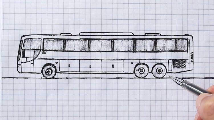 How to draw a bus with a pen in a notebook