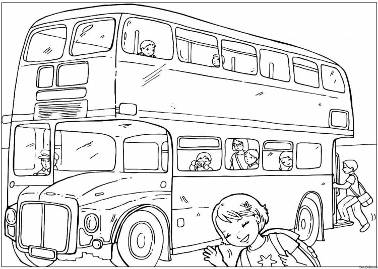 Раскраски Раскраска Дети садятся в автобус англия, Раскраски как нарисовать поэтапно карандашом