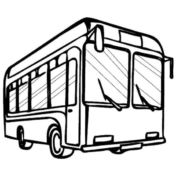 Автобус, украшенный флажками, едет по улице»