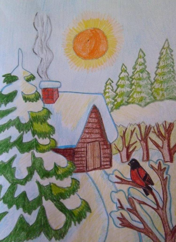 Рисунок зимнее утро карандашом