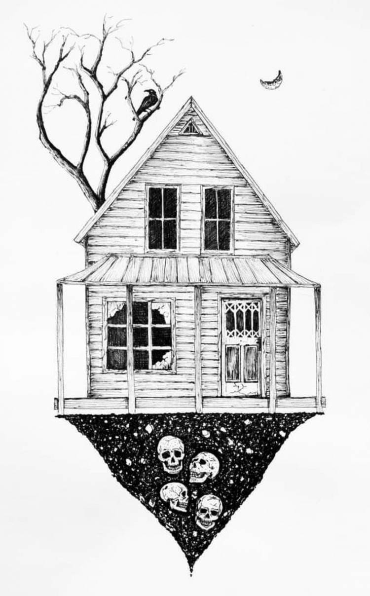Рисунок дома черной ручкой