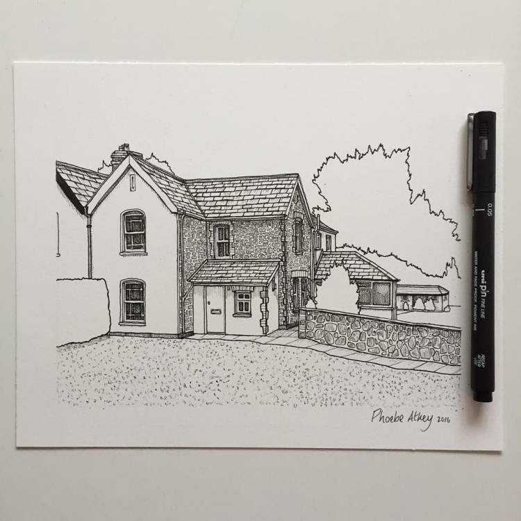 Рисунок дома черной ручкой