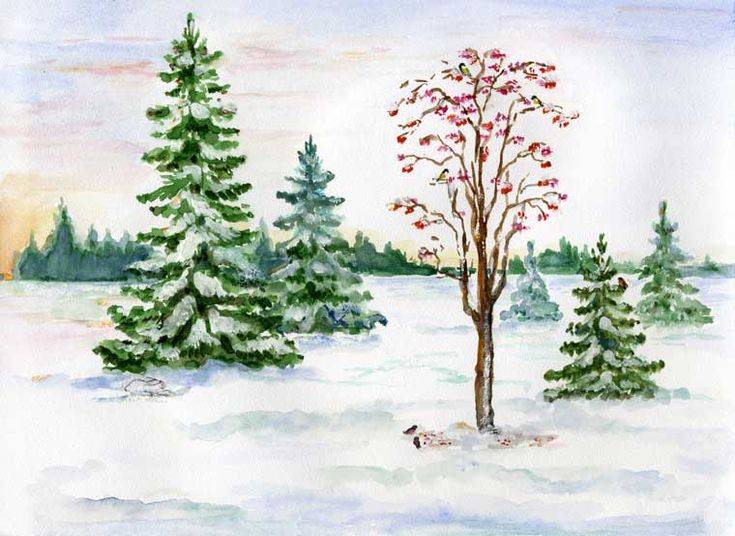 Как нарисовать красивый зимний пейзаж природы карандашом и красками поэтапно для начинающих? Как нарисовать лёгкий зимний пейзаж кара…