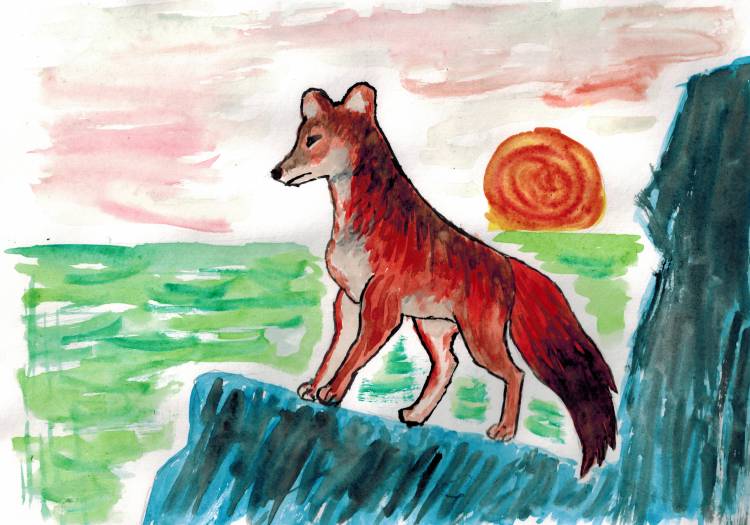 Красный волк рисунок детский 