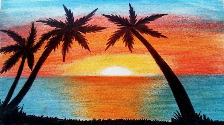 Картинки закат на море для срисовки 