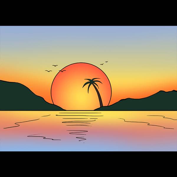 Картинки закат солнца нарисованные 
