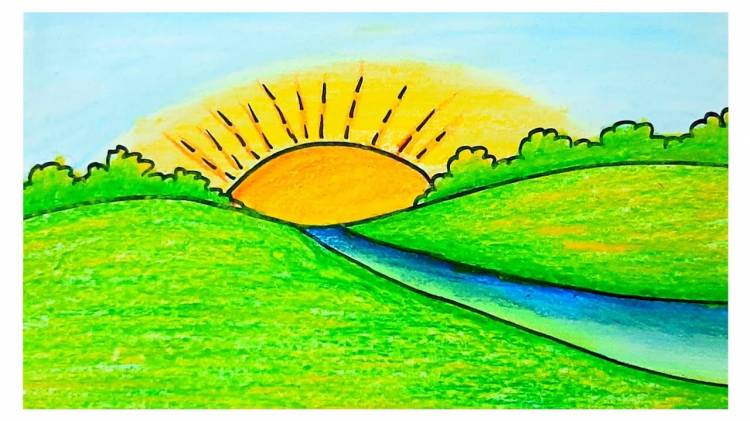 Как нарисовать восход солнца карандашом