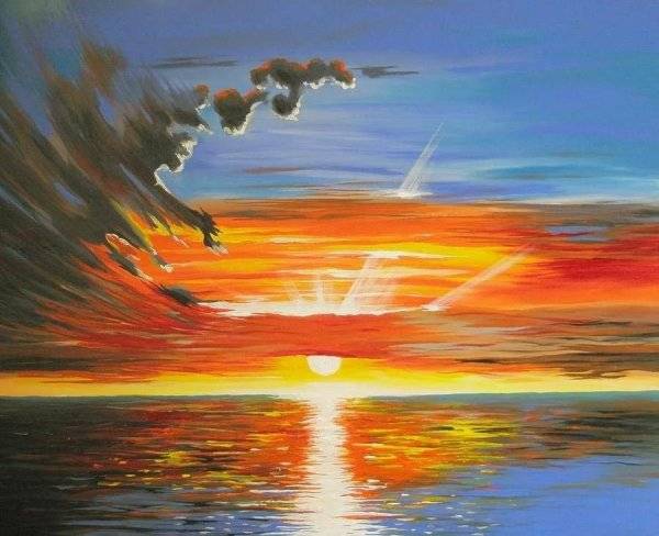 Картинки закат солнца нарисованные 