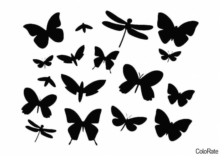 Трафарет Бабочки, стрекозы и пчелки для вырезания распечатать на А