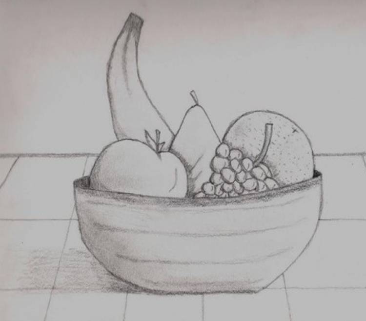 Натюрморт с фруктами рисунок карандашом