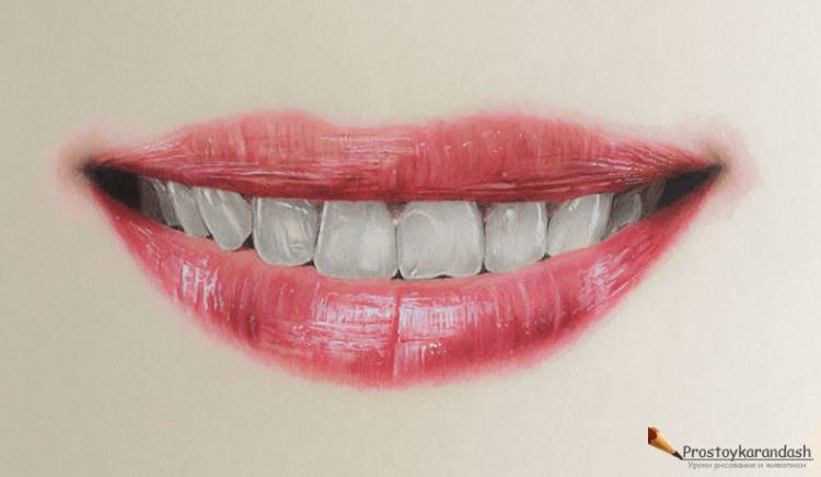 Как нарисовать Реалистичный рот и губы цветными карандашами Часть