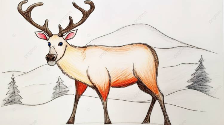 детские зимние рисунки оленей, картина оленя нарисовать, северный олень, животное фон картинки и Фото для бесплатной загрузки