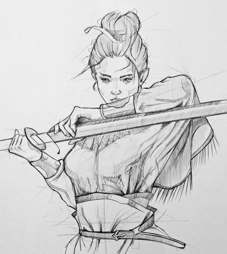Рисунок карандашом легкий самурай