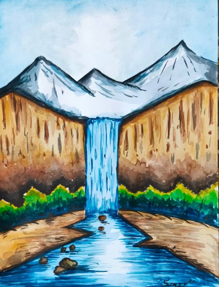 Рисунок водопада карандашом