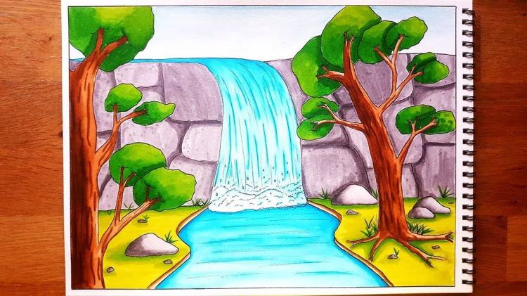 Волшебный водопад детский рисунок 