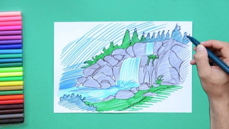 как нарисовать водопад