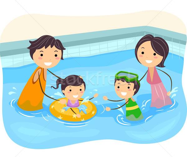 семьи · Бассейн · иллюстрация · играет · женщину · воды