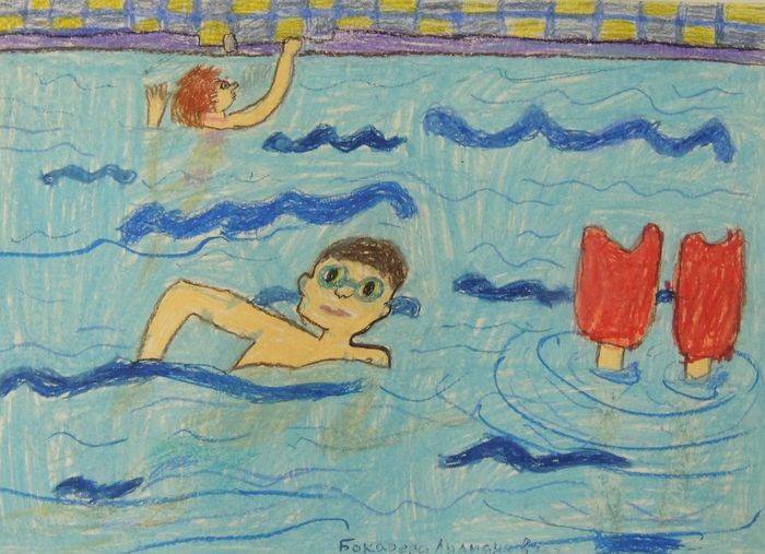 Плавание в детских рисунках и картинках