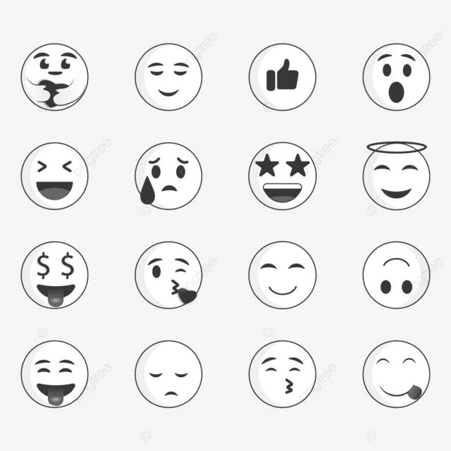 черно белые смайлики PNG , грустно Emoji, набор смайликов, смайлики PNG картинки и пнг рисунок для бесплатной загрузки