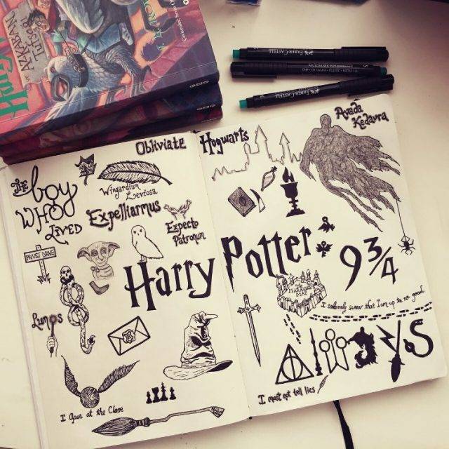 Рисунки для срисовки в скетчбук Гарри Поттер 