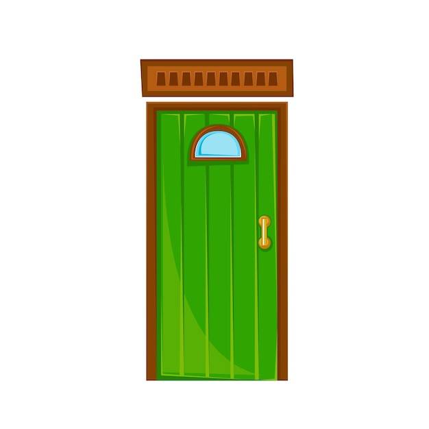 Зеленая мультяшная дверь с окном векторные иллюстрации в мультяшном стиле изолированный клипарт