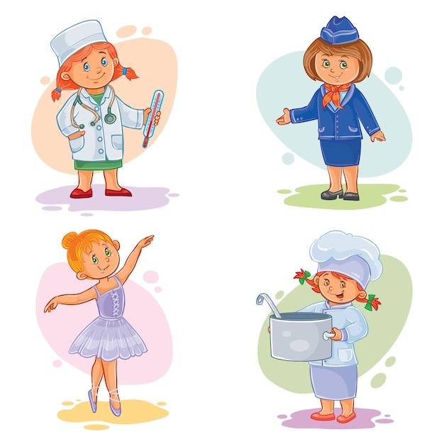 Установите векторные иконки маленьких детей разных профессий