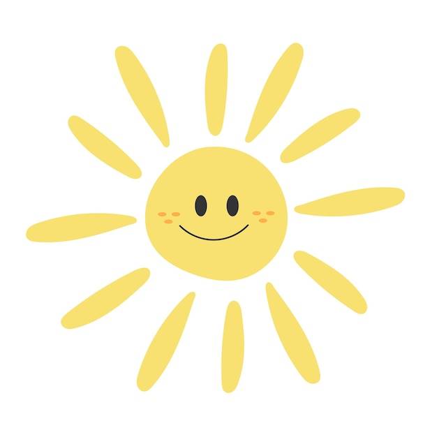 Симпатичный забавный векторный рисунок солнца, нарисованный вручную солнцем на белом фоне