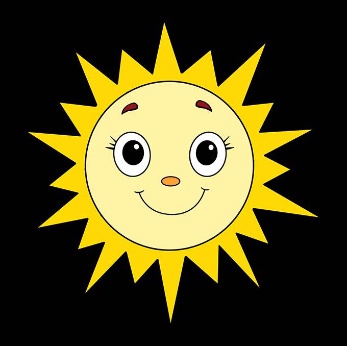 Как нарисовать улыбающееся солнышко поэтапно для детей