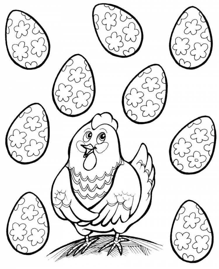 Раскраски яйца, Раскраска Курочка Ряба с красивыми яйцами курочка ряба
