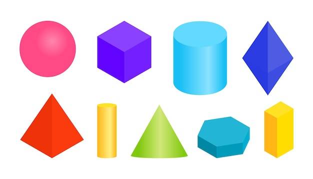 Цветные градиентные объемные геометрические формы, различные простые базовые фигуры d, изометрические виды сферы
