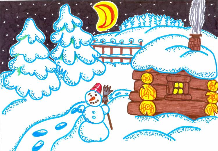 Рисунок зима зимушка карандашом