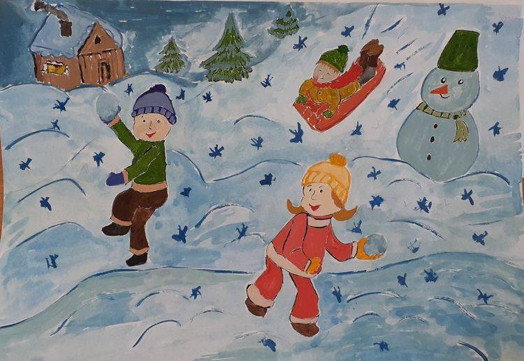Рисунки Зимние забавы для детей для срисовки