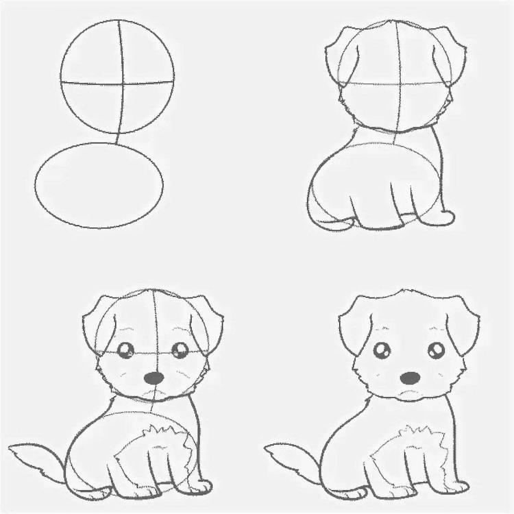 Поэтапное рисование щенка для детей