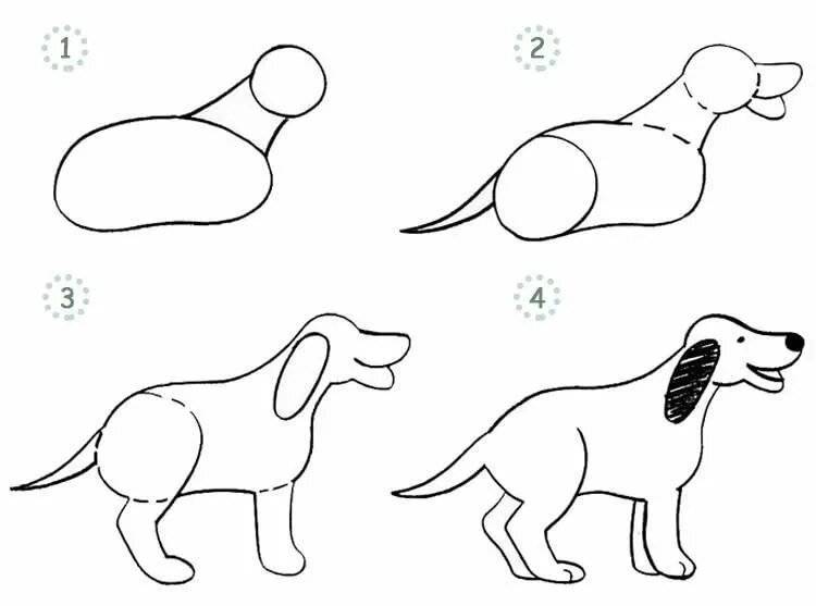 Собака рисунок для детей простой легкий рисунок поэтапно для начинающих 