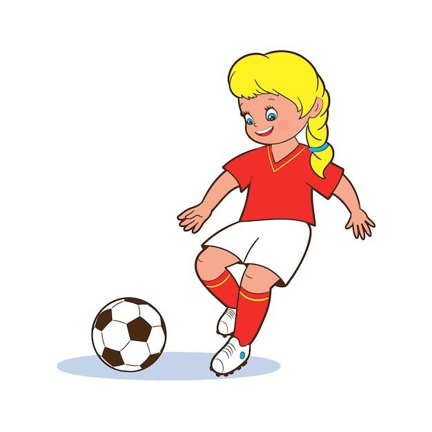 Молодая девушка-футболист играет ногами в футбольный мяч