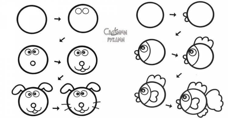 способов научить ребёнка рисовать животных из кругов