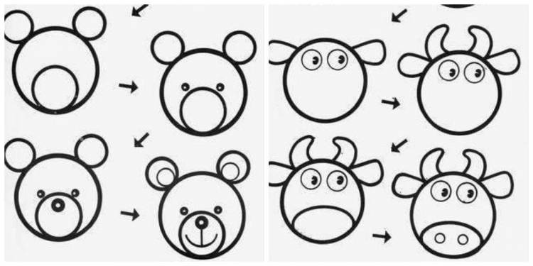 Рисунки животных из кругов для детей 