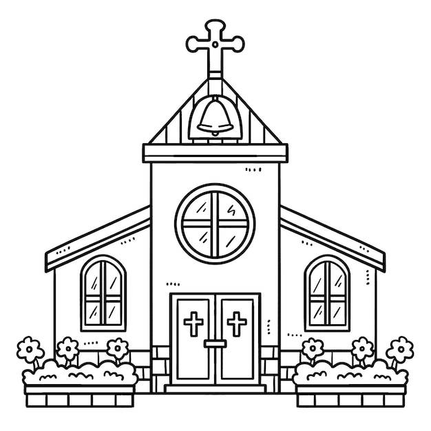 Христианская церковь изолированная страница раскраски для детей