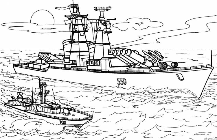 Военный корабль военное судно океан катер Раскраски для детей мальчиков