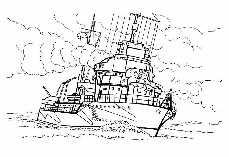 Корабль военный корабль пароход вода океан Раскраски для детей мальчиков