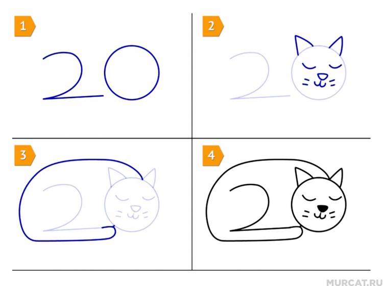 Кот рисунок для детей простой карандашом