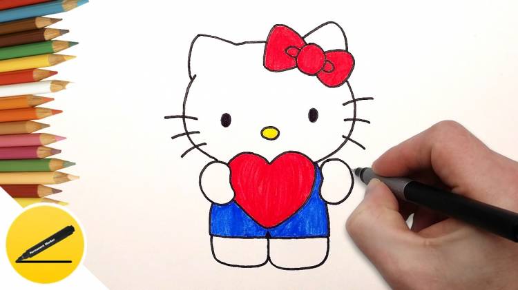 How to Draw Hello Kitty with Love Heart ❤ Как Нарисовать Хелло Китти на Валентинку