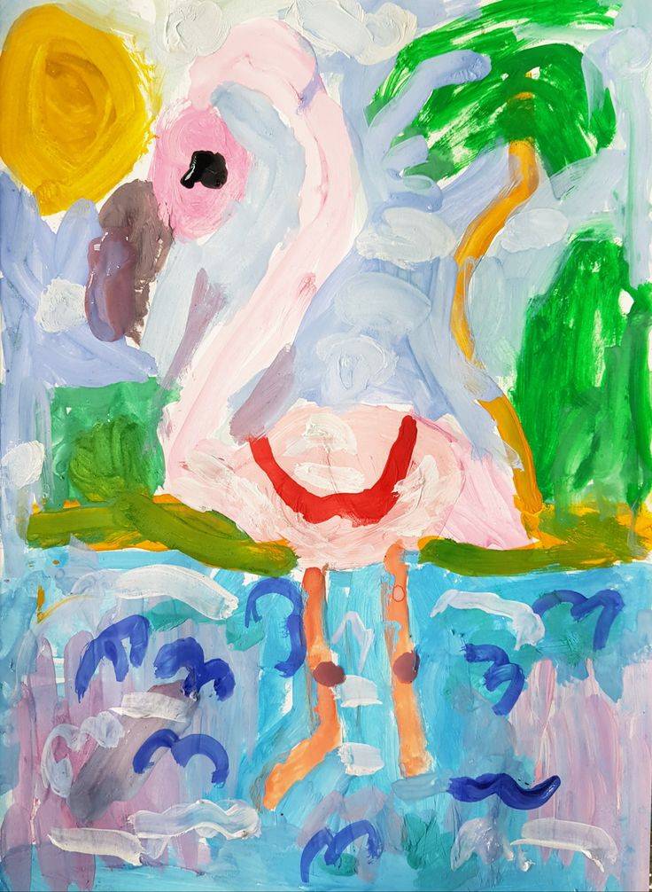 Фламинго детский рисунок краскаит