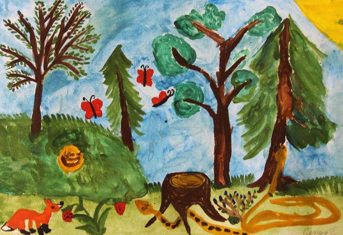 Рисунок леса для детей цветными карандашами и красками