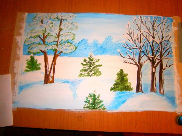 Зимний лес» Рисунок для занятий по развитию речи
